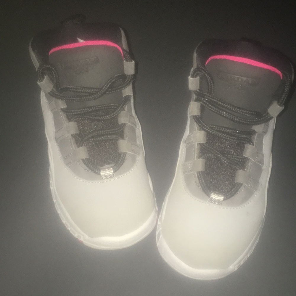 Gray and pink Jordan’s